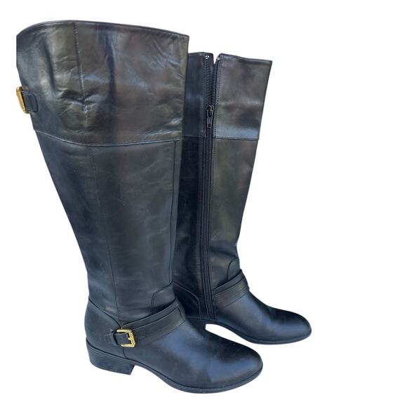 Ralph Lauren Tall Black Leather Boots - Size 7.5 - Picture 1 of 10